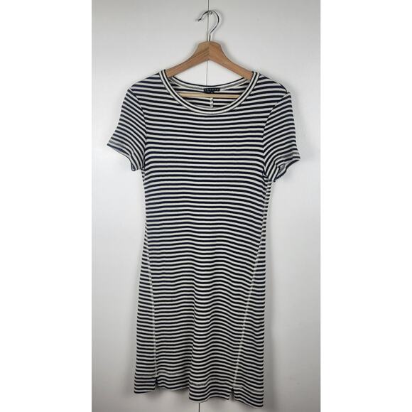 Theory Everyday Black White Cotton Stripe Crewneck T- Shirt Mini Dress | Medium - Picture 7 of 11
